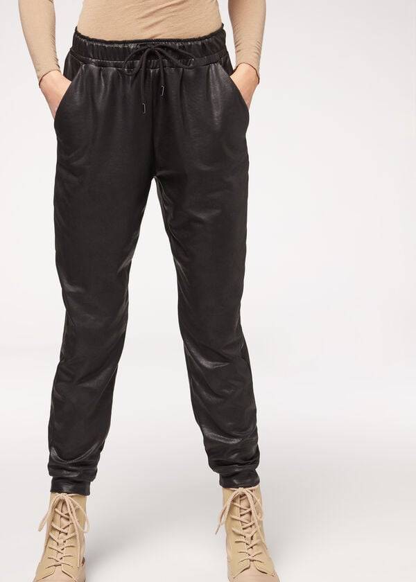 Pantalones Calzedonia Cuero Effect Thermal Mujer Negras | CO1456EX