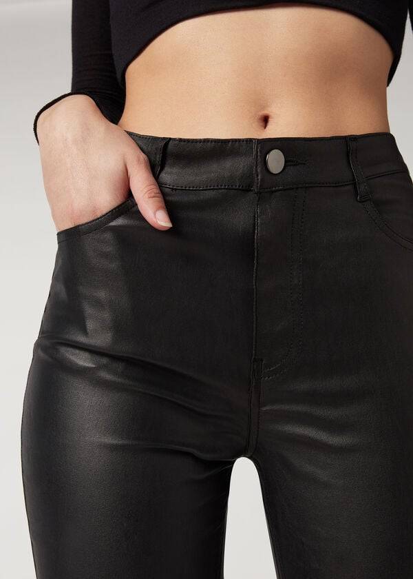 Pantalones Calzedonia Faux Cuero Flaco Mujer Negras | CO1462OR