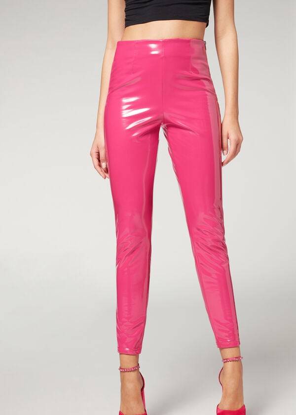 Pantalones Calzedonia Flaco in Thermal Vinyl Mujer Rosas | CO1452NB