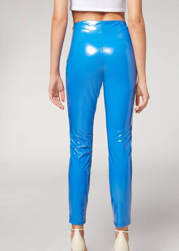 Pantalones Calzedonia Flaco in Thermal Vinyl Mujer Azules | CO1453MA