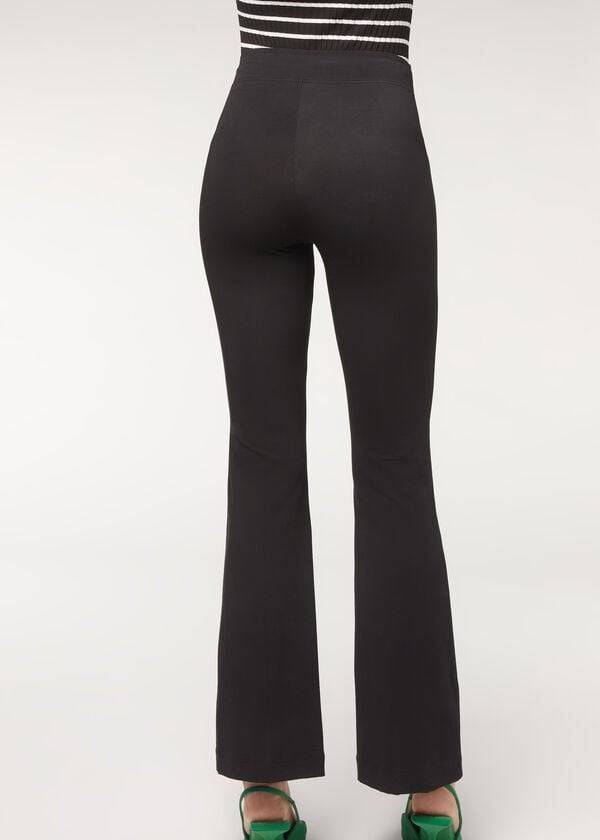 Pantalones Calzedonia Flared in Supima Ultra Light Algodon Mujer Negras | CO1460UT