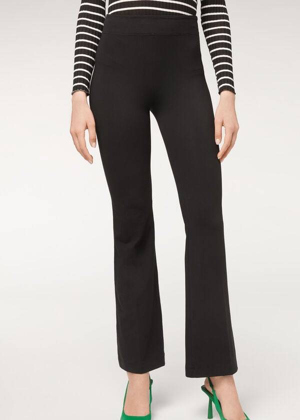 Pantalones Calzedonia Flared in Supima Ultra Light Algodon Mujer Negras | CO1460UT