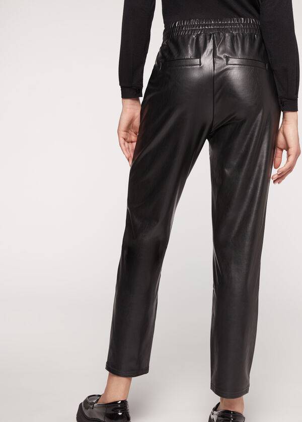 Pantalones Calzedonia Thermal Coated Effect with Chain Trim Mujer Negras | CO1449CE