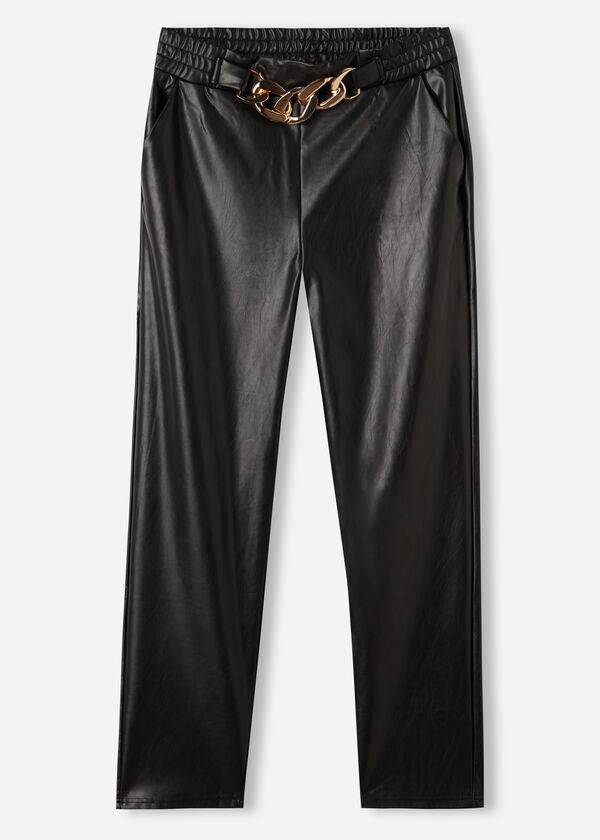 Pantalones Calzedonia Thermal Coated Effect with Chain Trim Mujer Negras | CO1449CE